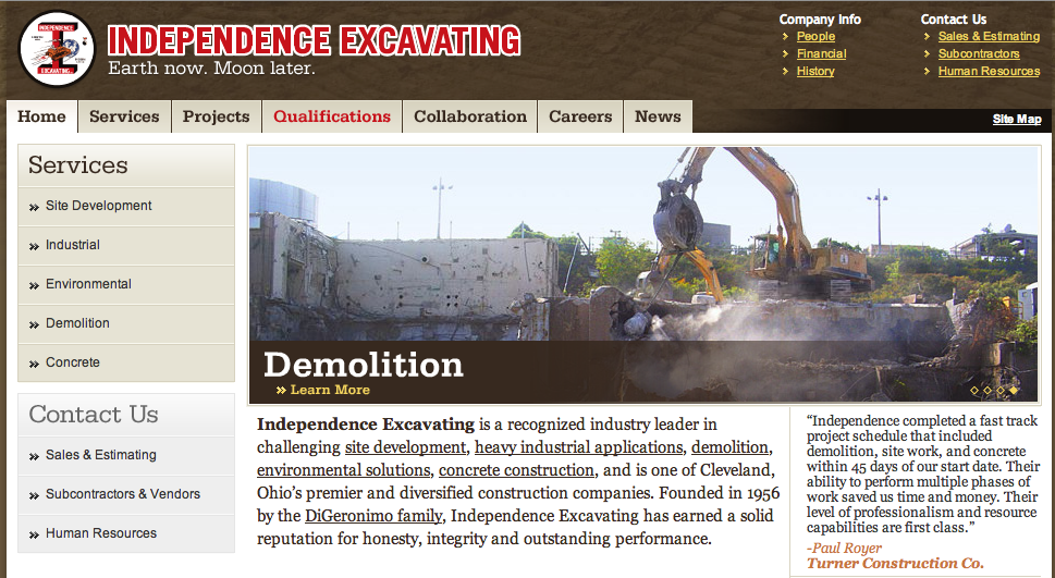 Independence Excavating website thumbnail